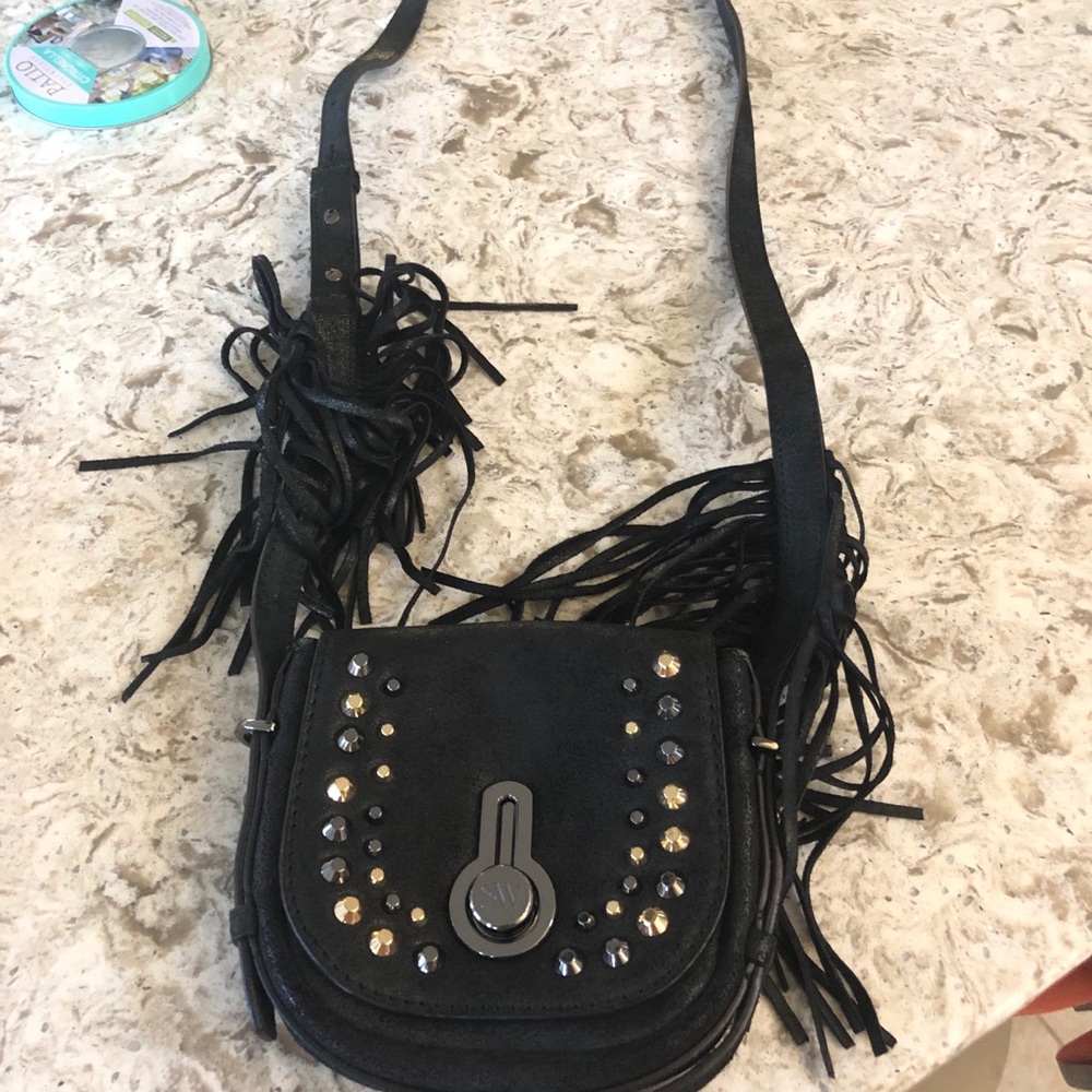 Stuart Weitzman Black Crossbody Bag with Silver Accents